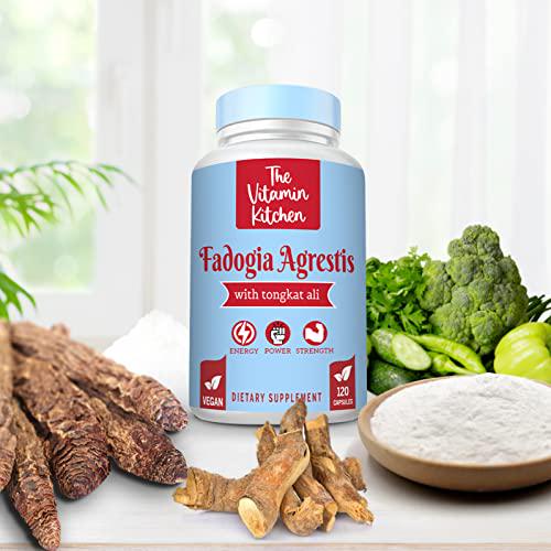 Fadogia Agrestis 1000mg and Tongkat Ali 400mg Supplement 120-Count Maximum Strength Vegan, Soy-Free, Non-GMO, Made in USA, Third Party Tested Natural Energy and Strength by The Vitamin Kitchen