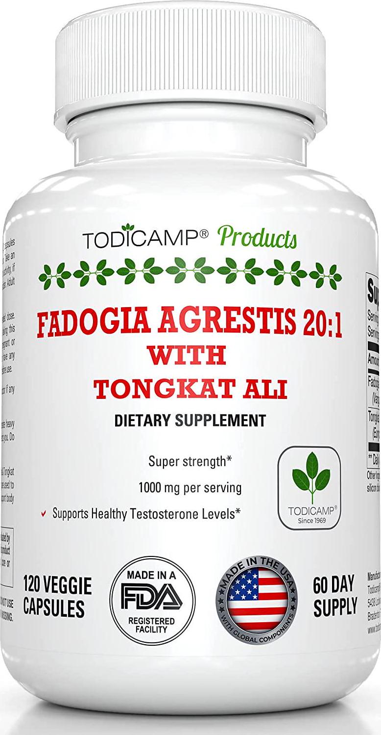Fadogia Agrestis 20:1 with Tongkat Ali 1000mg Complex by TODICAMP - Longjack Tongkat Ali Extract with Fadogia Agrestis 600mg Supplement - 60 Days Supply