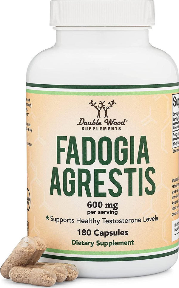 Fadogia Agrestis 600mg Per Serving (180 Capsules) Powerful Extract to Support Healthy Testosterone Levels and Athletic Performance (Manufactured and Tested in The USA) by Double Wood Supplements