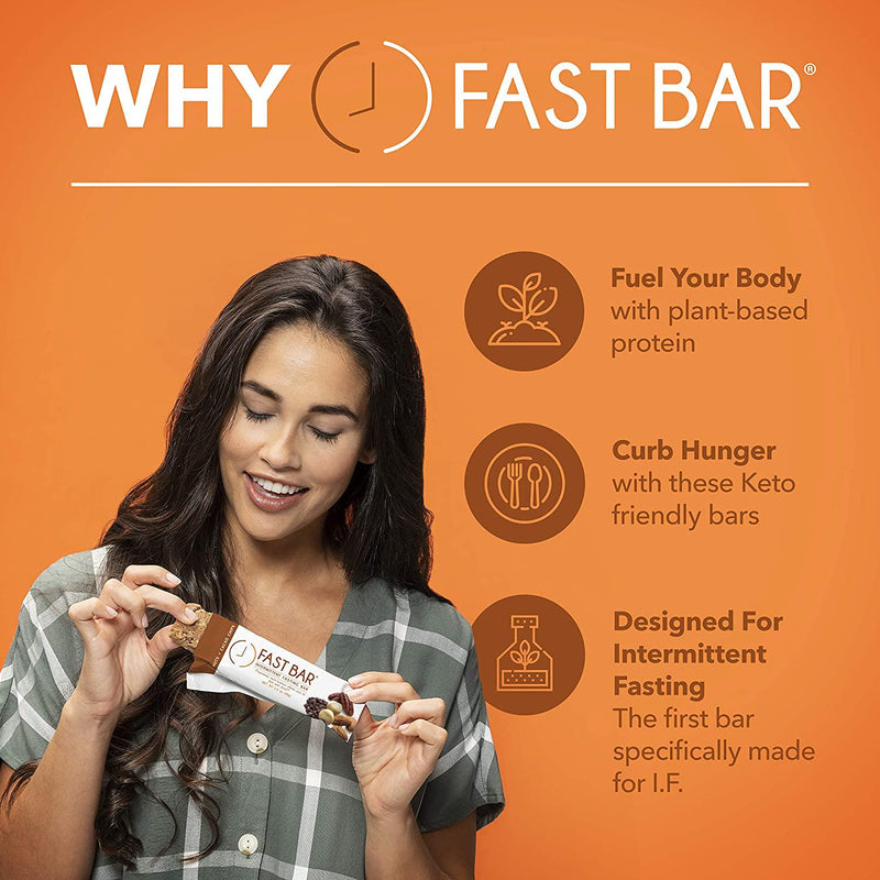 Fast Bar, Nuts and Cacao Chips, Gluten Free, Plant Based Protein Bar For Weight Management and Intermittent Fasting (10 Count Box)