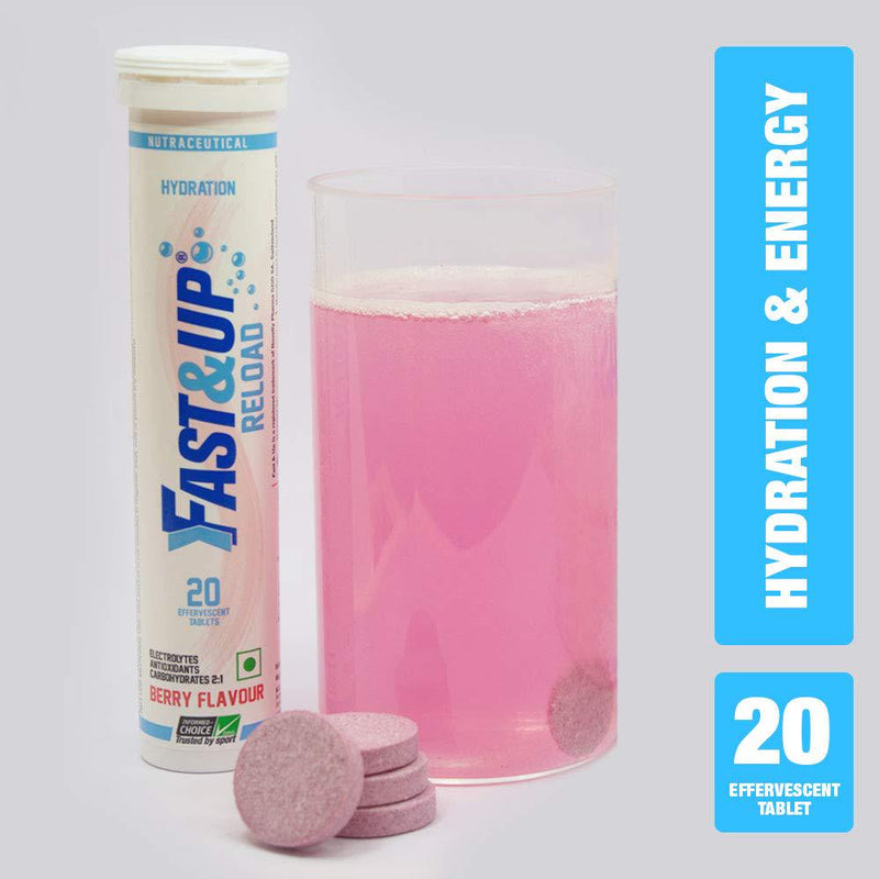 Fast&Up Reload -Electrolyte Energy Drink - On-The-Go Low Sugar Electrolytes - 40 effervescent Tablets - Strawberry Flavour - Lime and Lemon Flavour