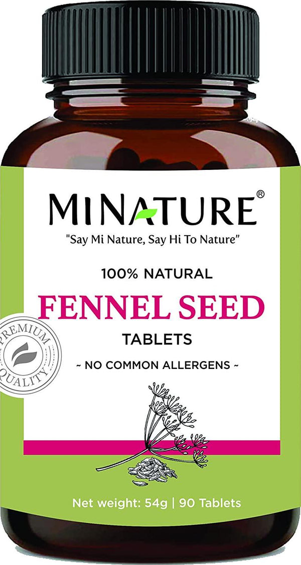 Fennel seed Tablets by mi Nature | 90 Tablets, 1000 mg | 45 Days Supply | Foeniculum vulgare| Promotes Digestion | Detoxification |Vegan | Supports Lactation