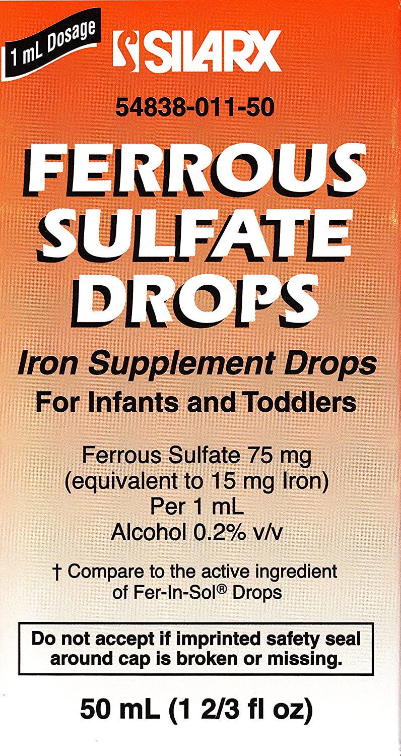 Ferrous Drops Iron Supplement Peppermint Flavor Generic for Enfamil Fer-In-Sol Iron Supplement Drops for Infants, Toddlers and Children Measuring Dropper Included 50 ml per Bottle Pack of 6
