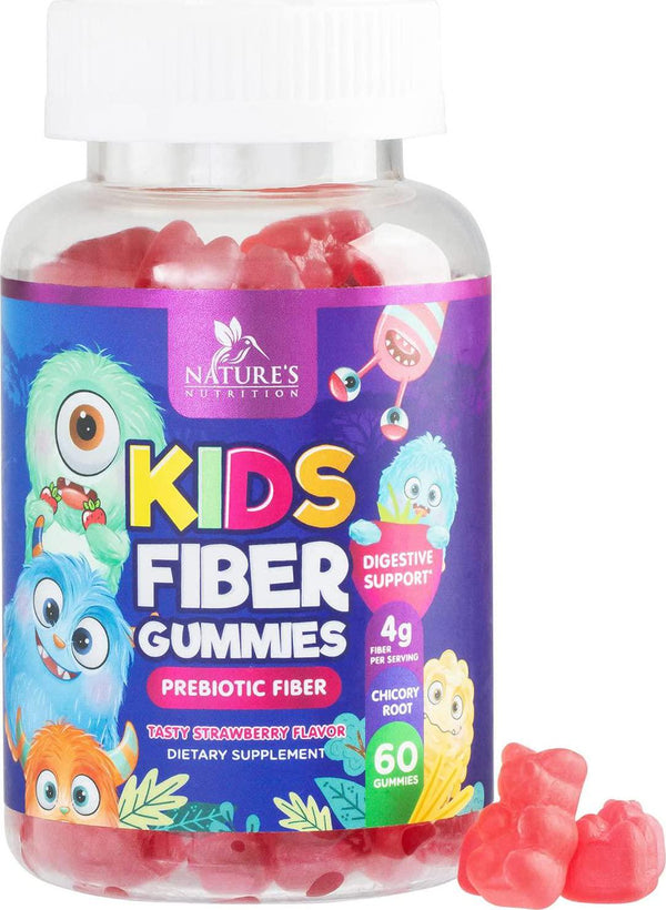 Fiber Gummies for Kids - Natural Dietary Fiber Supplement Supports Digestive Health with Chicory Root - Yummy Strawberry Flavor Gummy - 60 Gummies