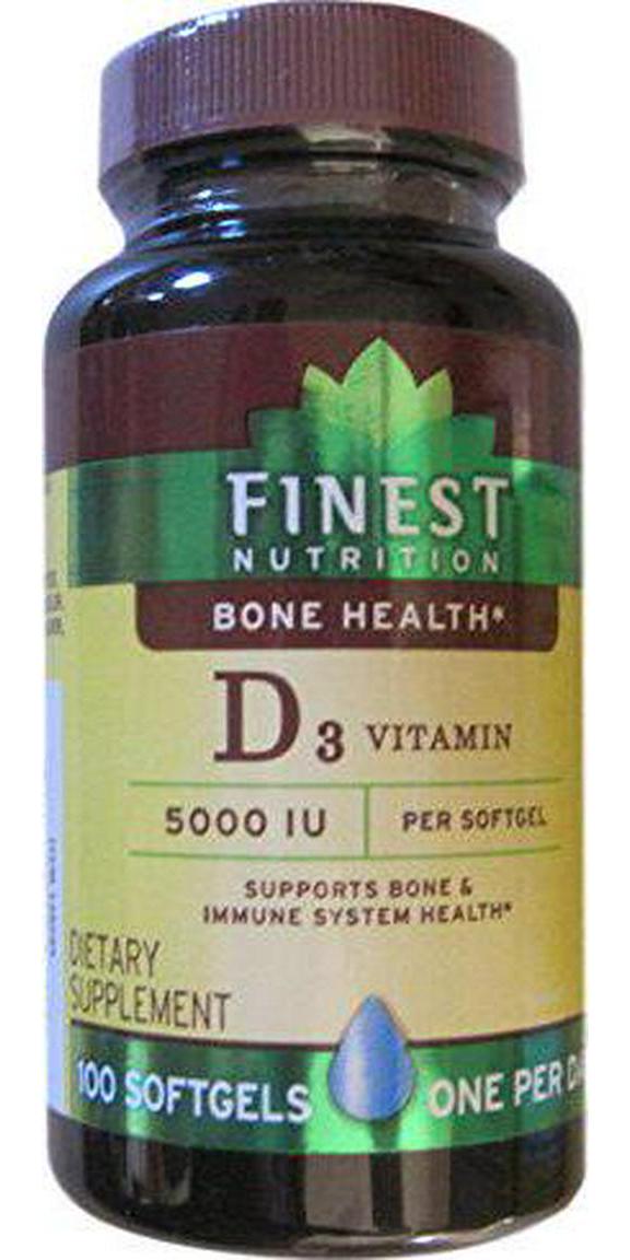 Finest Nutrition D3 Vitamin 5000 IU Softgels, 100 ea