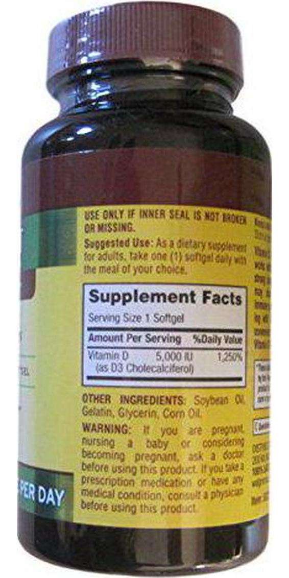 Finest Nutrition D3 Vitamin 5000 IU Softgels, 100 ea