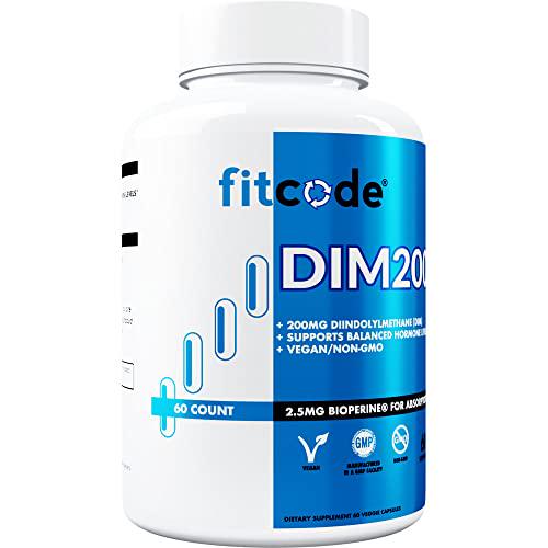 Fitcode Diindolylmethane DIM Supplement for Men - Advanced Dim 200mg Estrogen Blocker for Men with Dim Plus Bioperine for Enhanced Absorption - Testosterone Supplement for Men for Estrogen Balance