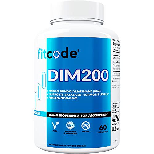 Fitcode Diindolylmethane DIM Supplement for Men - Advanced Dim 200mg Estrogen Blocker for Men with Dim Plus Bioperine for Enhanced Absorption - Testosterone Supplement for Men for Estrogen Balance