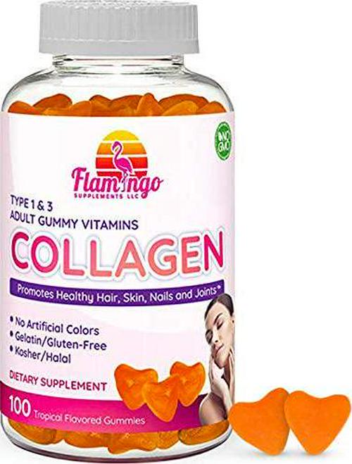 Flamingo Supplements - Hydrolyzed Collagen Gummies Type I and III | Kosher and Halal, No Gelatin, Non GMO | Strengthen Hair, Skin, Nails and Joint Care | Tropical Flavor | 100 Count