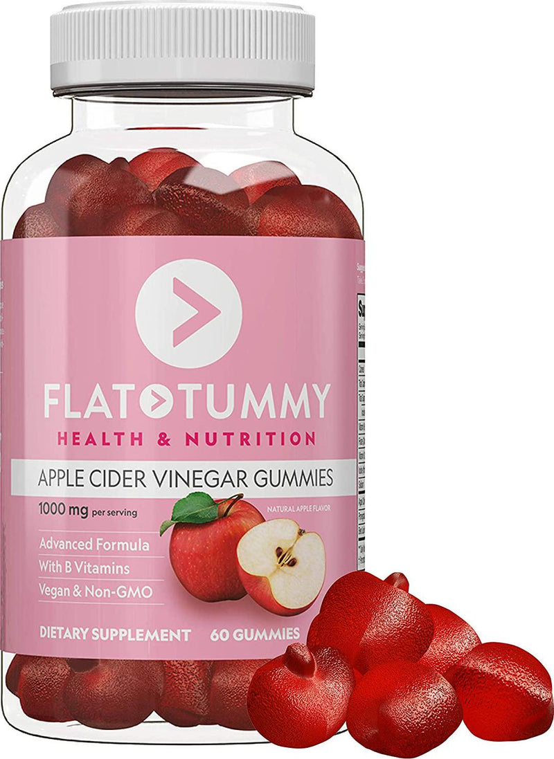 Flat Tummy Apple Cider Vinegar Gummies, 60 Count Boost Energy, Detox and Support Gut Health Vegan, Non-GMO ACV Gummies with Mother - Made with Apples, Beetroot, Vitamin B9, Vitamin B12, Superfoods