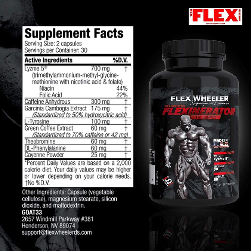 Flex Wheeler Signature Series, Flexinerator Fat Burner, Weight Loss Dietary Supplement, Appetite Suppressant, Metabolism and Energy Booster For Men and Women (60 Capsules)