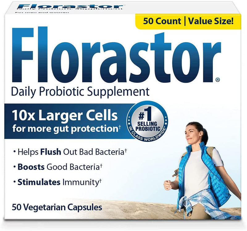 Florastor Daily Probiotic Supplement for Women and Men, Proven to Support Digestive Health, Saccharomyces Boulardii CNCM I-745 (50 Capsules)