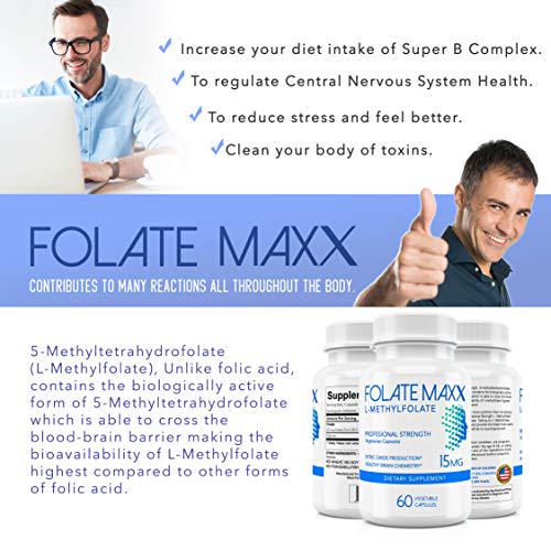 FolateMaxx L-Methylfolate 15 mg 60 Capsules Active Folate Non-GMO Methyl Folate, 5-MTHF