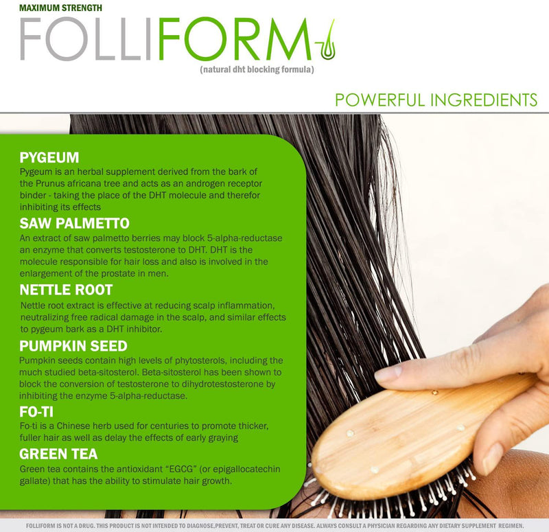 Folliform | DHT Blocker for Men and Women | 1500mg Natural Hair Loss Supplement | Saw Palmetto Pygeum Nettle Root Formula