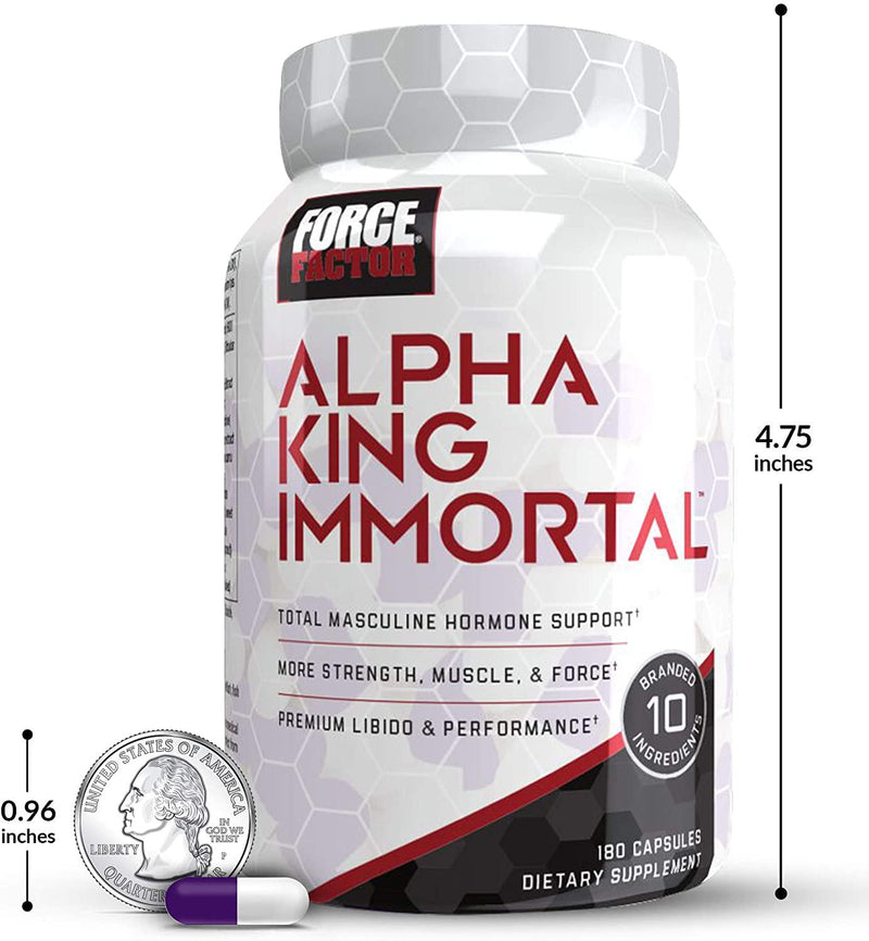 Force Factor Alpha King Immortal Total Masculine Hormone Support, Boost Testosterone and Reduce Estrogen, Improve Strength, Muscle, and force, and Enhance Performance, 180 Count, White