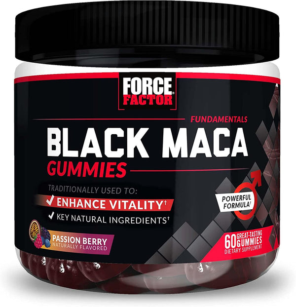 Force Factor Black Maca Gummies, Black Maca Root to Enhance Vitality in Men and Women, Increase Energy and Strength, with BioPerine for Superior Absorption, Delicious Passion Berry Flavor, 60 Gummies