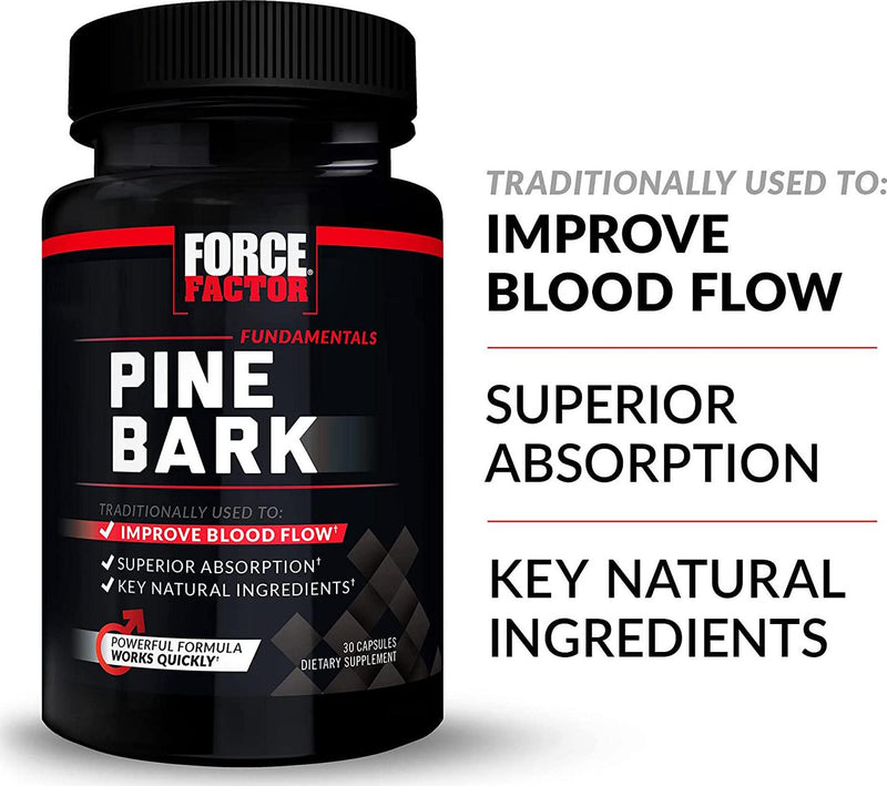 Force Factor Pine Bark Extract, Traditionally Used to Support Nitric Oxide Production, Enhance Blood Flow and Circulation, Made with Key Natural Ingredients, Superior Absorption, Black, 30 Count