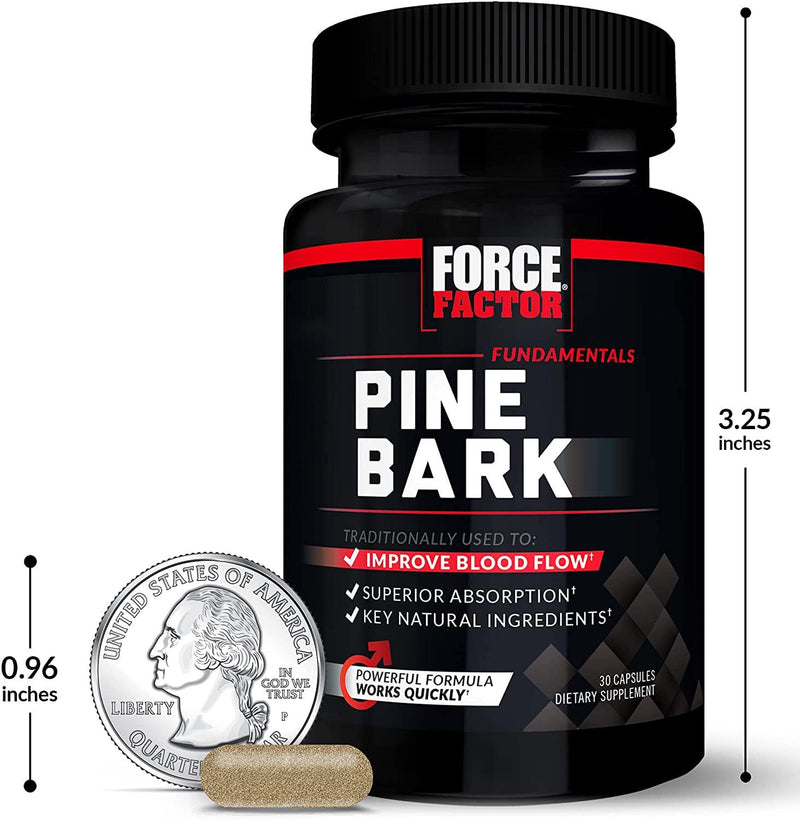 Force Factor Pine Bark Extract, Traditionally Used to Support Nitric Oxide Production, Enhance Blood Flow and Circulation, Made with Key Natural Ingredients, Superior Absorption, Black, 30 Count