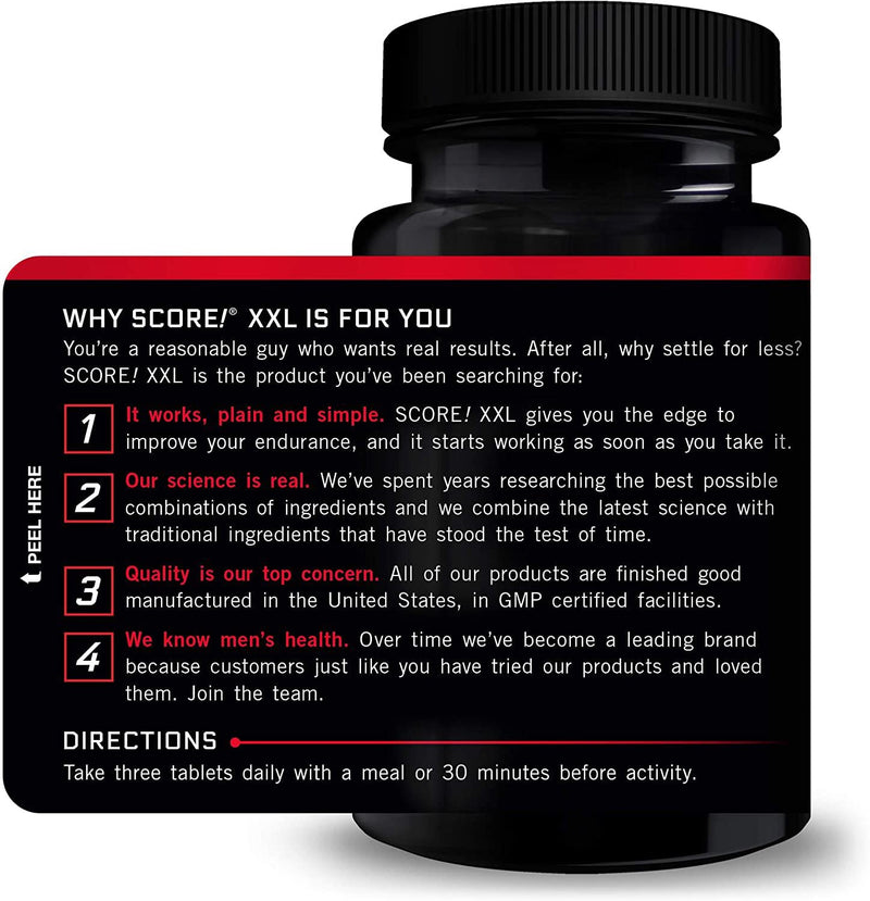 Force Factor Score! XXL Nitric Oxide Booster Supplement for Men with L-Citrulline, Black Maca, and Tribulus to Improve Athletic Performance, Increase Stamina, and Support Blood Flow, 30 Tablets