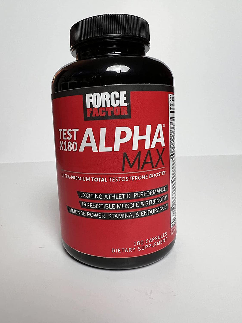 Force Factor Test X180 Alpha Max, Nitric Oxide Booster, Lean Muscle Builder For Men with Testofen, L-Citrulline, Tribulus Terrestris, and Black Maca, 180 Count