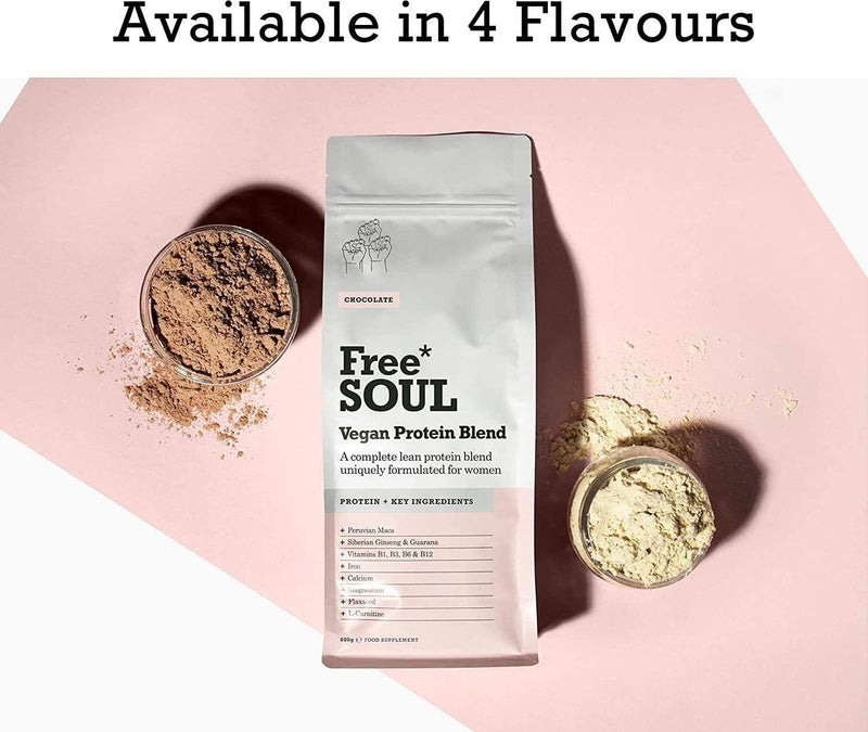 Free Soul Vegan Protein Powder | Formulated for Women | 600g | 20g Protein | Added Nutrients | Gluten and Soy Free Plant Based Nutrition Protein Shake | Pea and Hemp Isolate Protein (Chocolate)
