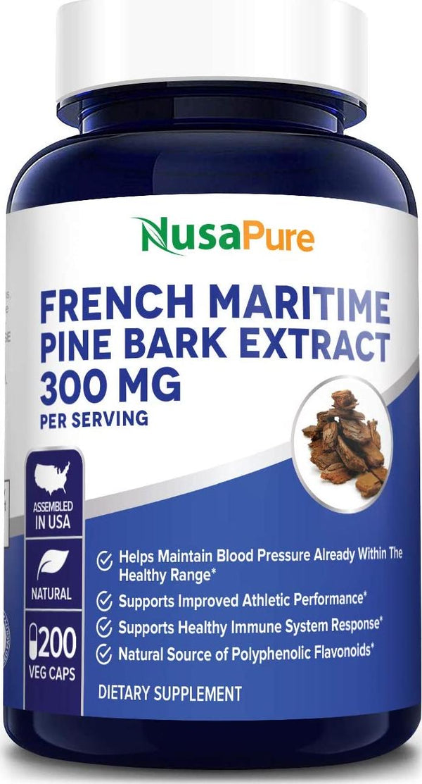 French Maritime Pine Bark Extract 300mg 200 Veggie Capsules (Non-GMO and Gluten Free) Supports Heart Health, Circulatory Health, Skincare, 150mg per Caps