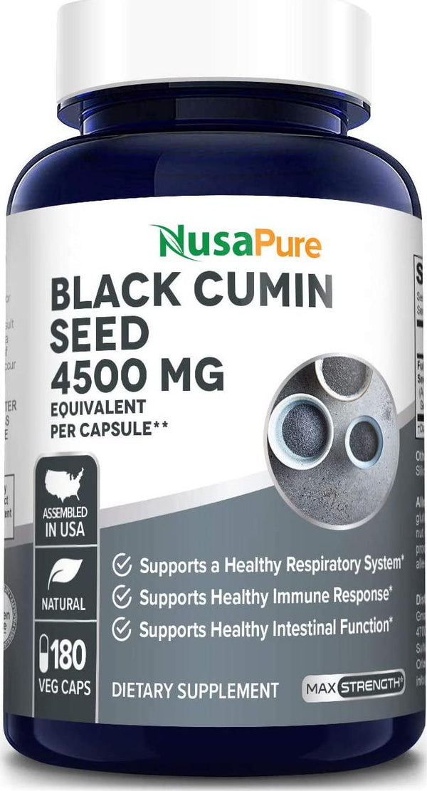Full Spectrum Black Cumin Seed Extract 4500mg 180 Veggie Powder Caps (Extract Ratio 10:1, Non-GMO and Gluten Free) Non-Oily