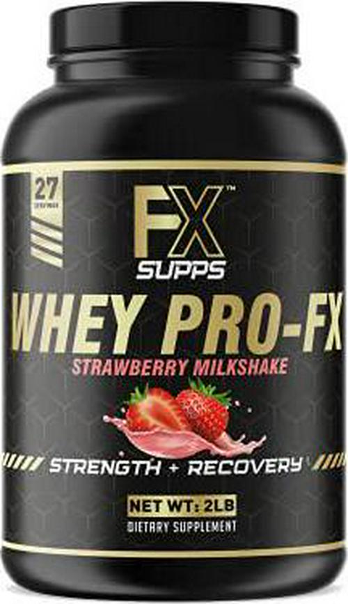 Fx Supps Whey Pro-FX Protein Powder Strawberry Flavored Shake | Post Workout Recovery Supplement for Men and Women | Boosts Strength and Muscle Growth | Great-Tasting Mix with Natural BCAA (2 Pounds)