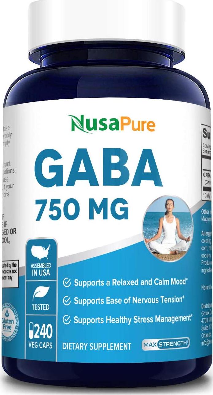 GABA 750 mg 240 Vegetarian caps (Non-GMO and Gluten Free) Gamma Aminobutyric Acid - Supports Positive Mood and Relaxation, Naturals Sleep Aid