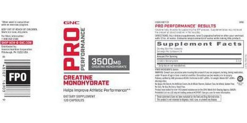 GNC Pro Performance Creatine Monohydrate 3500mg - 120 Capsules, Helps Improve Athletic Performance