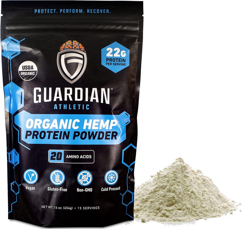GUARDIAN ATHLETIC - Organic Hemp Protein Powder | Plant-Based, Vegan, Gluten-Free, Non-GMO, and Cold Pressed | 15 Servings | Net Wt. 1 lb. (16 oz)