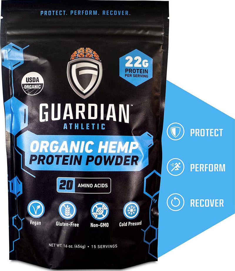 GUARDIAN ATHLETIC - Organic Hemp Protein Powder | Plant-Based, Vegan, Gluten-Free, Non-GMO, and Cold Pressed | 15 Servings | Net Wt. 1 lb. (16 oz)
