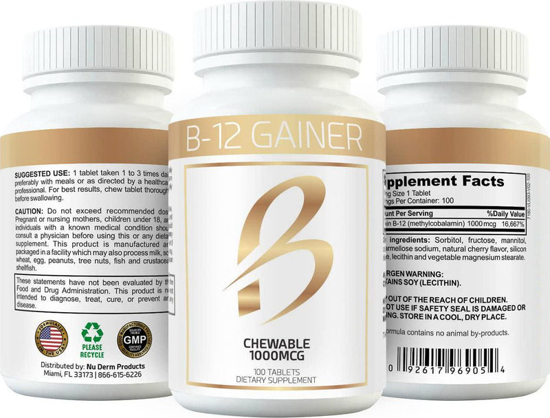Gain Weight Fast w Weight Gainer B-12 Chewable Absorbs Faster Than Weight Gain Pills for Fast Massive Weight Gain in Men and Women While Opening Your Appetite More Than Protein