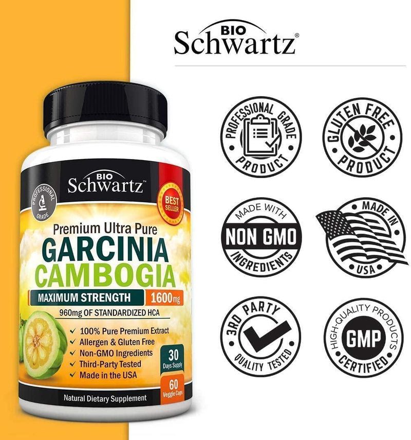 Garcinia Cambogia Weight Loss Pills - Fast Acting Appetite Suppressant and Fat Burner for Men and Women - 1600mg Natural Extract and 960mg HCA Diet Pill - Metabolism Booster and Carb Blocker Capsules - 60Ct