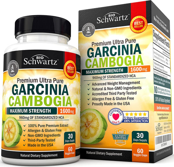 Garcinia Cambogia Weight Loss Pills - Fast Acting Appetite Suppressant and Fat Burner for Men and Women - 1600mg Natural Extract and 960mg HCA Diet Pill - Metabolism Booster and Carb Blocker Capsules - 60Ct