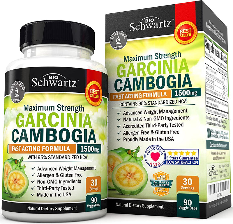 Garcinia Cambogia Weight Loss Pills - 1500mg 95% HCA Pure Extract - Fast Acting Appetite Suppressant - Fat Burner for Men Women to Help Lose Weight - Carb Blocker Metabolism Booster Diet Pill -90ct