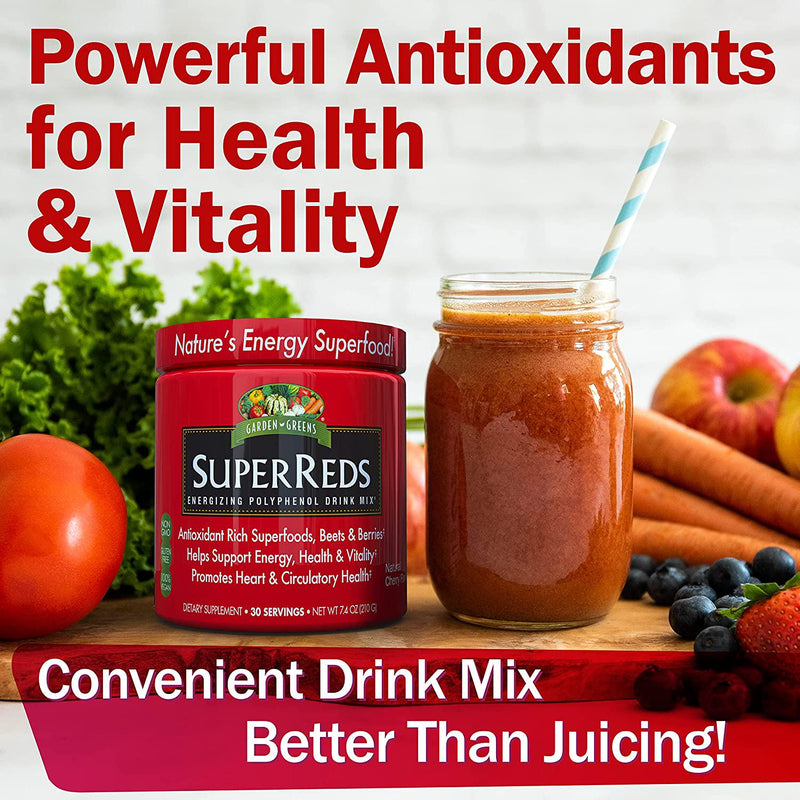 Garden Greens Super Reds Energizing Polyphenol Superfoods, Antioxidants, Powder Drink Mix, 30servings