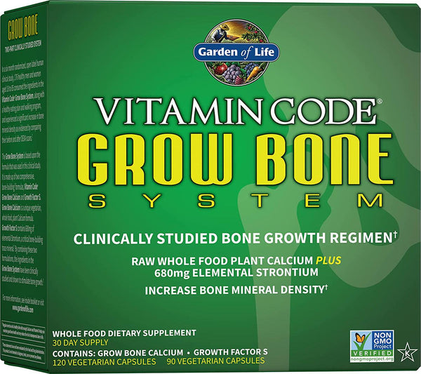 Garden of Life Calcium Supplement - Vitamin Code Grow Bone Made with Whole Foods, Strontium, Magnesium, K2 MK7, Vitamin D3 and C Plus Probiotics for Gut Health, 30 Day Supply