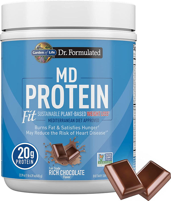 Garden of Life Chocolate Plant Based Fit Protein with Fava Bean, Sprouted Grains Plus Immune Support, Probiotics and Svetol to Help Burn Fat – Dr Formulated MD – Non GMO, Carbon Neutral, 10 Servings