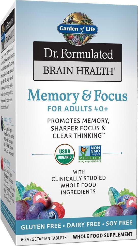 Garden of Life Dr. Formulated Organic Brain Health Memory and Focus for Adults 40+ 60 Tablets