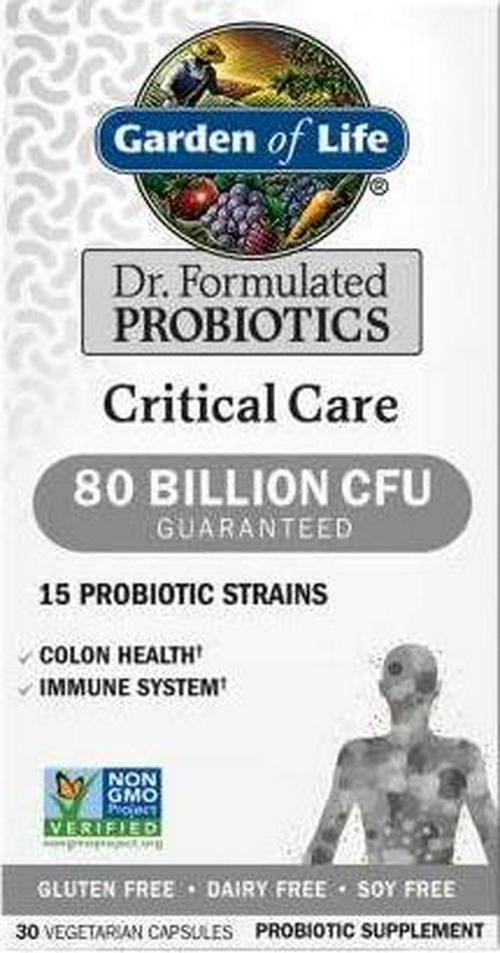 Garden of Life Dr. Formulated Probiotics Critical Care 80 Billion CFU 15 Strains Colon Health and Immune System, 30 Capsules