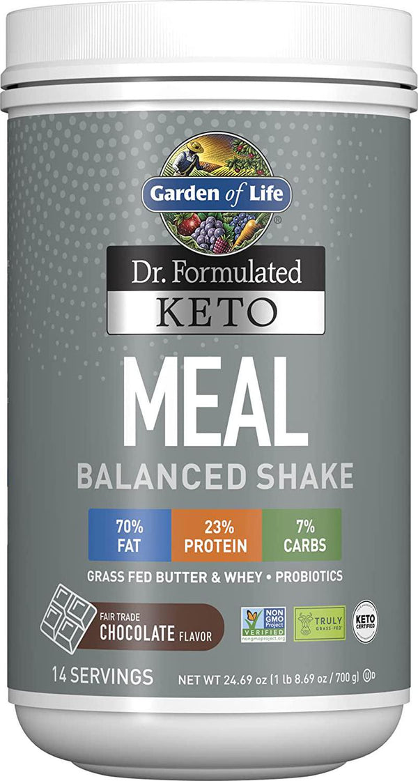 Garden of Life Dr. Formulated Keto Meal Balanced Shake - Chocolate Powder, 14 Servings, Truly Grass Fed Butter and Whey Protein Plus Probiotics, Non-GMO, Gluten Free, Ketogenic, Paleo Meal Replacement