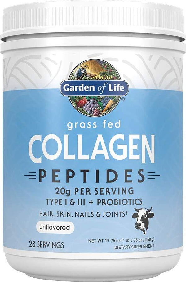 Garden of Life Grass Fed Collagen Peptides Powder for Hair Skin Nails and Joints - Unflavored, 28 Servings - 20g Type I and III Peptides, 18g Collagen Protein, Probiotics - Gluten Free, Keto and Paleo