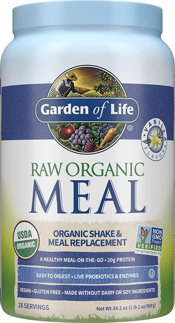 Garden of Life Meal Replacement - Organic Raw Plant Based Protein Powder, Vanilla, Vegan, Gluten-Free, 34.2oz (969g) Powder
