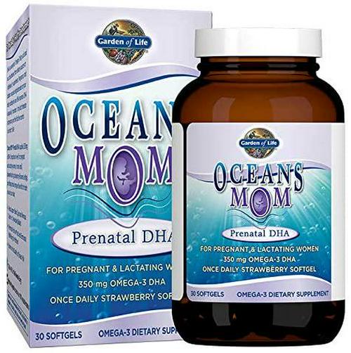 Garden of Life Oceans Mom Prenatal Fish Oil DHA, Omega 3 Fish Oil Supplement - Strawberry, 350mg Prenatal DHA Pregnancy Fish Oil Support for Mamas, Babys Brain and Eye Development, 30 Small Softgels