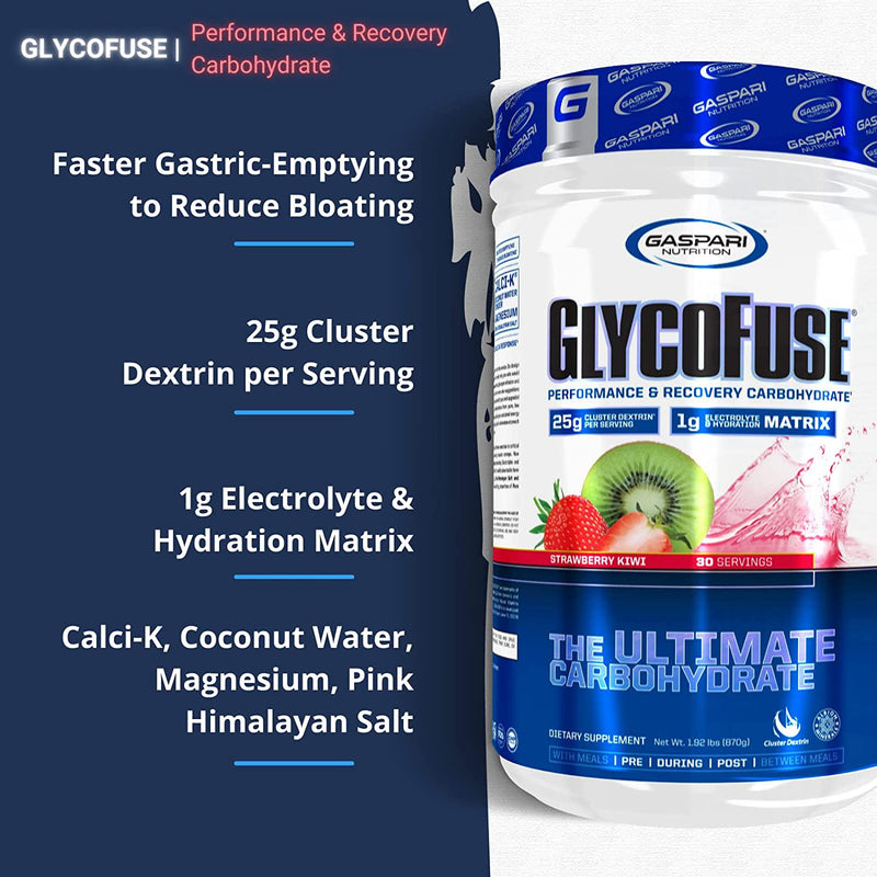 Gaspari Nutrition Glycofuse: Performance and Recovery Carbohydrate, 25g Cluster Dextrin and 1g Electrolyte and Hydration Matrix, 30 Servings (Kiwi Strawberry)