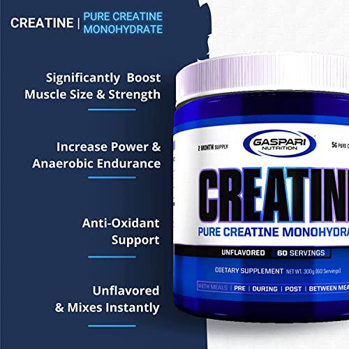 Gaspari Nutrition Pure Creatine Monohydrate, 5g of Pure Creatine, Boost Muscle and Size (Unflavored, 60 Servings)