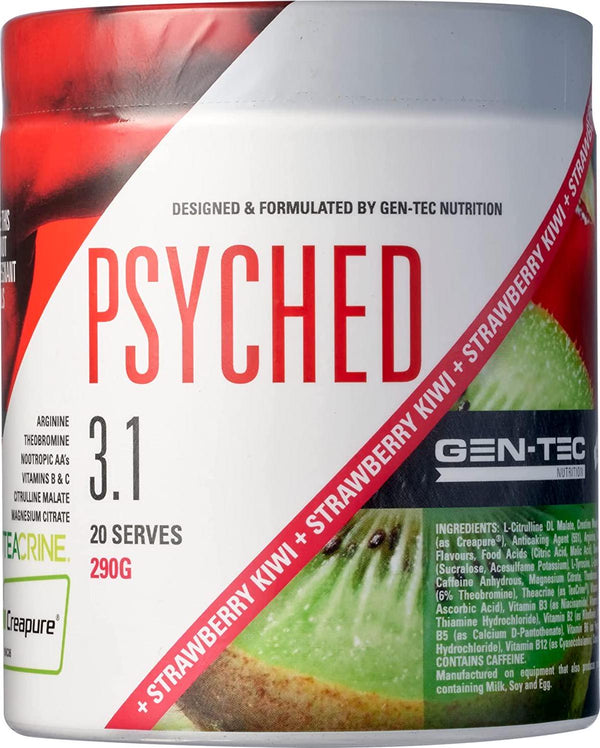 Gen-Tec Nutrition Psyched 3.1 Pre Workout Supplement 290 g, Strawberry Kiwi