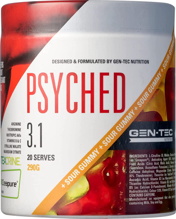 Gen-Tec Nutrition Psyched 3.1 Pre Workout Supplement 290 g, Sour Gummy