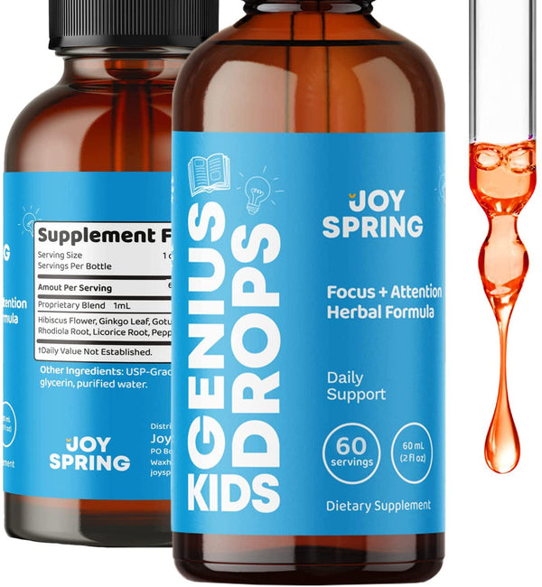 Genius Drops Focus Supplement for Kids, Supports Healthy Brain Function to Improve Concentration and Attention for School, Natural Calming Supplement, 2 oz